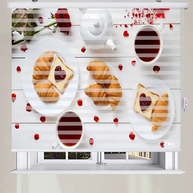 پرده زبرا زیو طرح صبحانه کد B15 سایز 100x280 سانتی متر