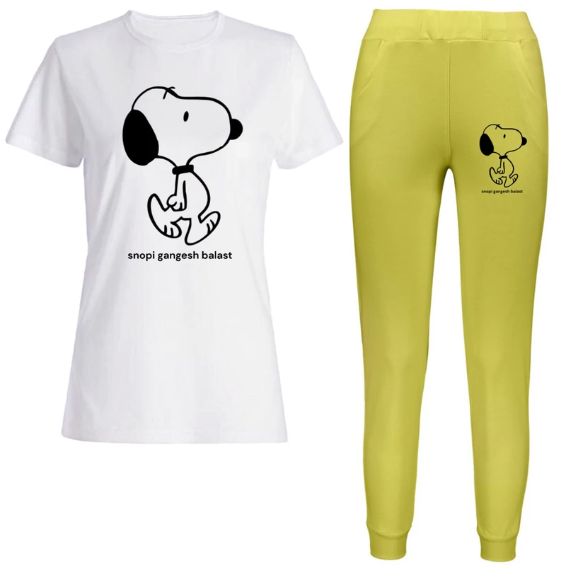 ست تی‌شرت آستین کوتاه و شلوار راحتی زنانه مدل اسنوپی