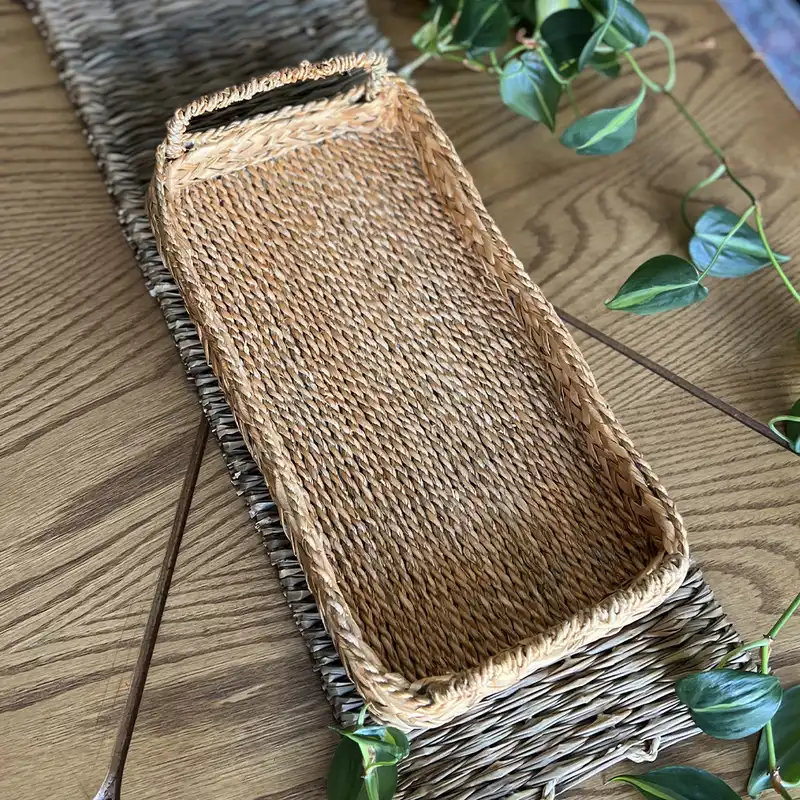 سینی حصیری مدل دسته دار طرح طلایی