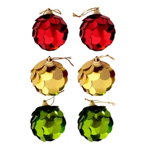 آویز تزیینی طرح کریسمسی مدل گوی پولکی مجموعه 6 عددی