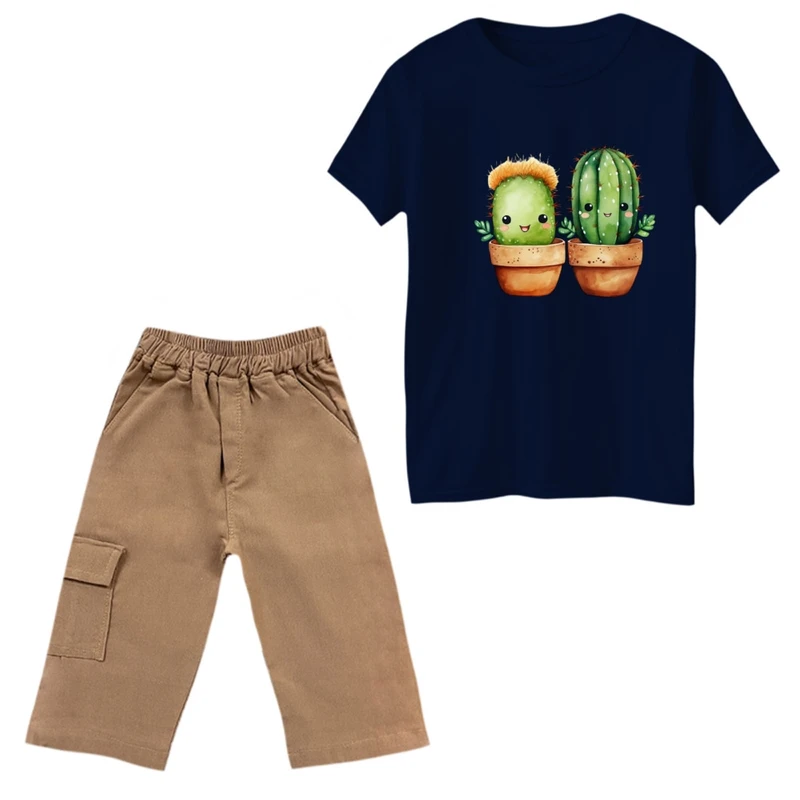 ست تی‌شرت و شلوارک دخترانه مدل کاکتوس ها