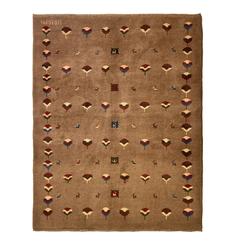 گبه دستبافت قشقایی سه متری نرمین کسا کد NKP.RJ007 زمینه کرم