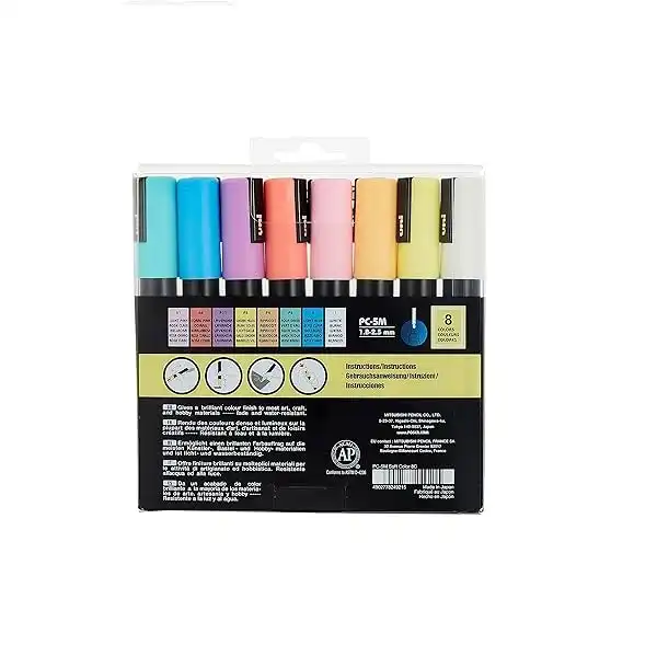 ماژیک رنگ آمیزی یونی پوسکا مدل 5M-8 طرح رنگ‌های پاستیلی بسته 8 عددی