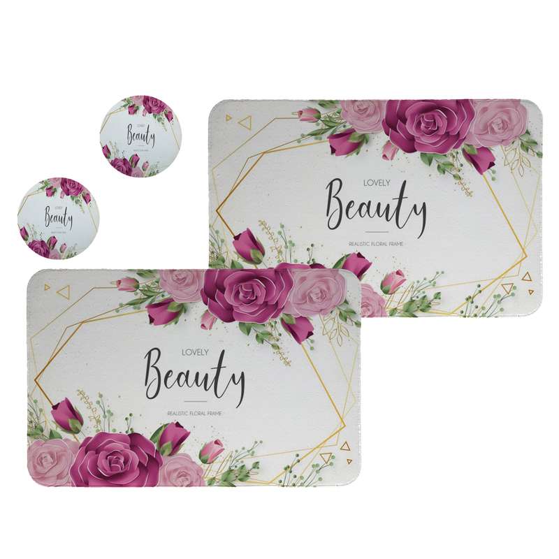 زیربشقابی  طرح گل کد 8020 مجموعه 2عددی همراه زیرلیوانی