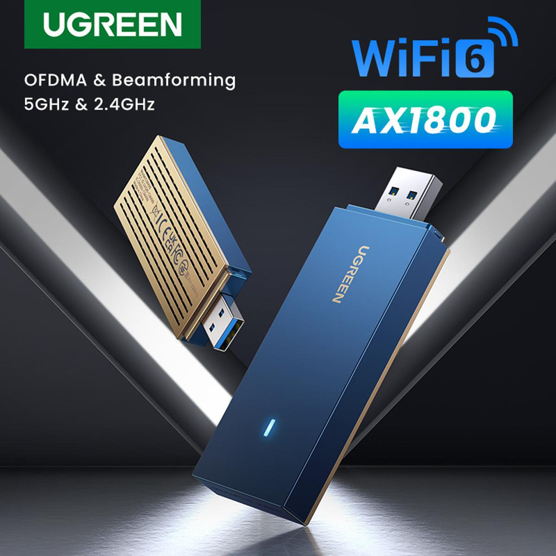 کارت شبکه بی سیم یوگرین مدل WiFi6-AX1800 دو باند USB 3.0 کد 90340-CM499
