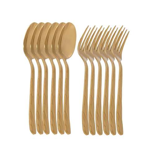 سرویس قاشق و چنگال 12 پارچه ام جی اس مدل Gold-34