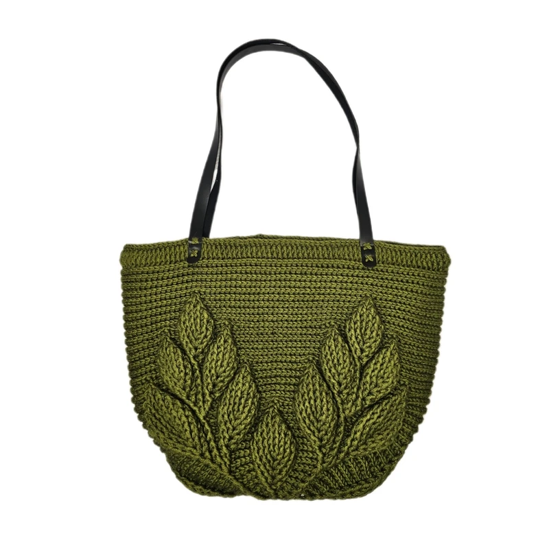 کیف بافتنی مدل برگ برجسته