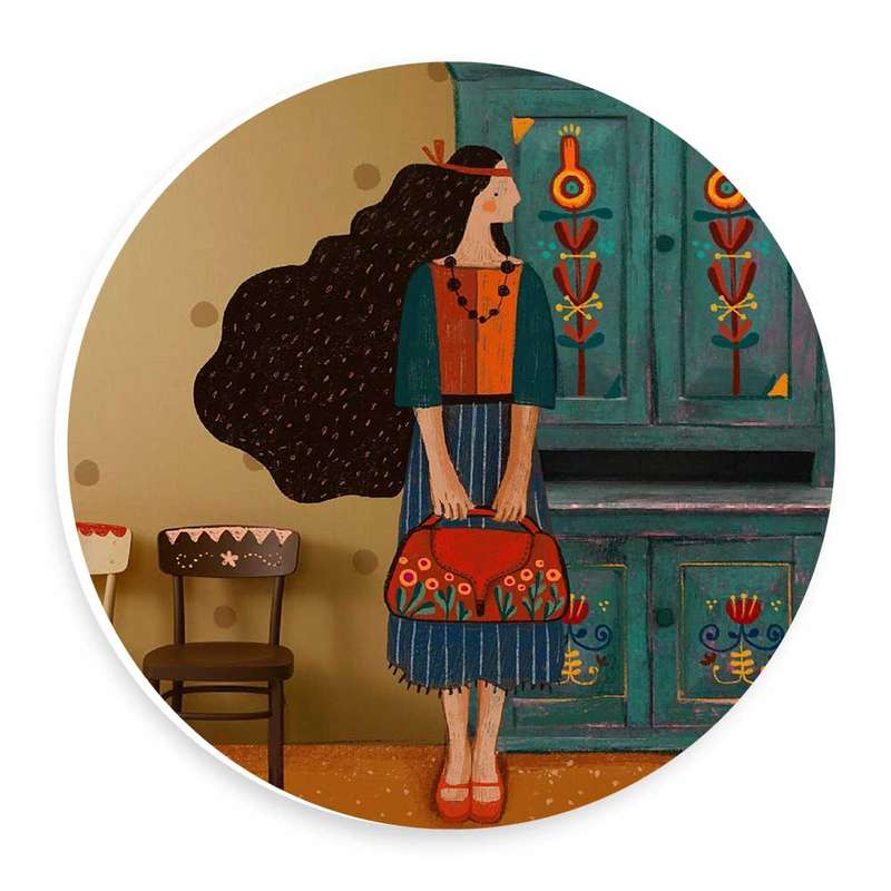 دیوارکوب طرح دختری با کیف گل دار مدل wtb495