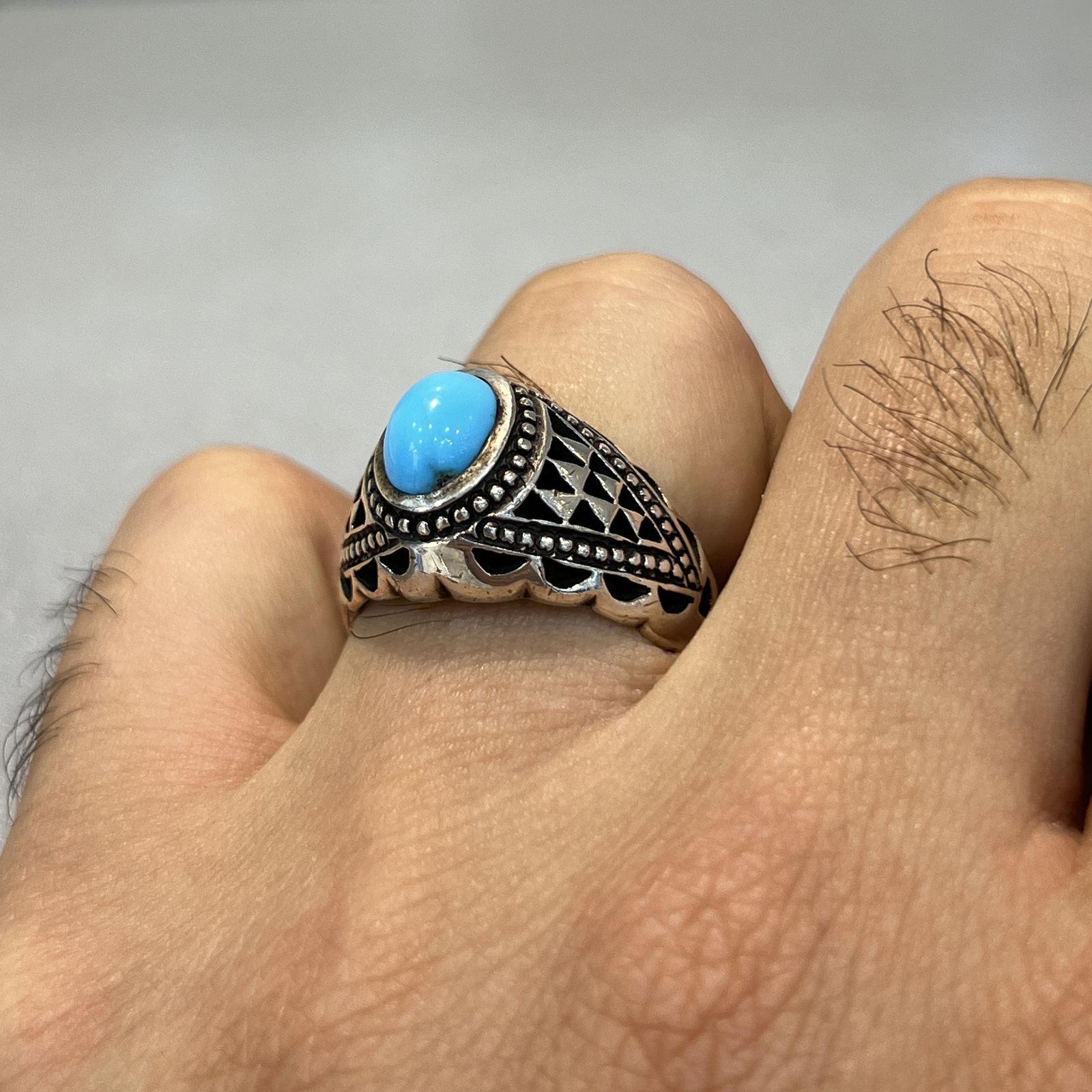 انگشتر نقره مردانه مدل اسپرت نگین فیروزه نیشابوری 168 - - 6