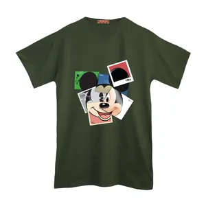 تی شرت لانگ آستین کوتاه زنانه مدل میکی موس رنگ سبز یشمی