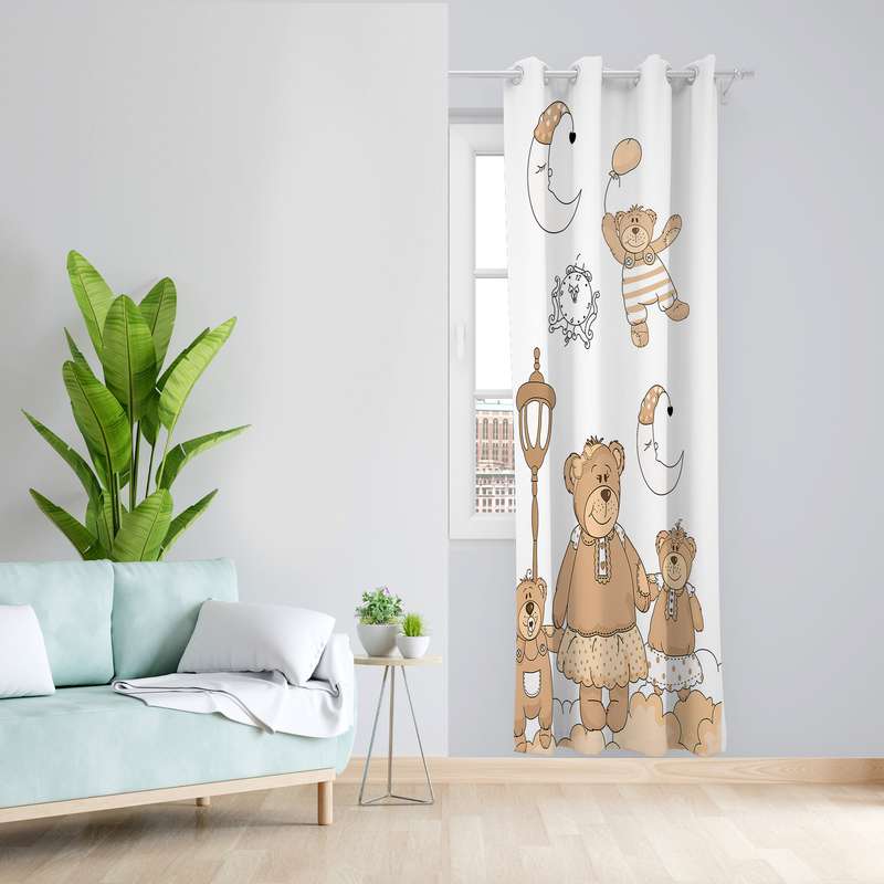 پرده طرح خرس کودک مدل مخمل پانچی کد 4104 z سایز 140x200 سانتی متر