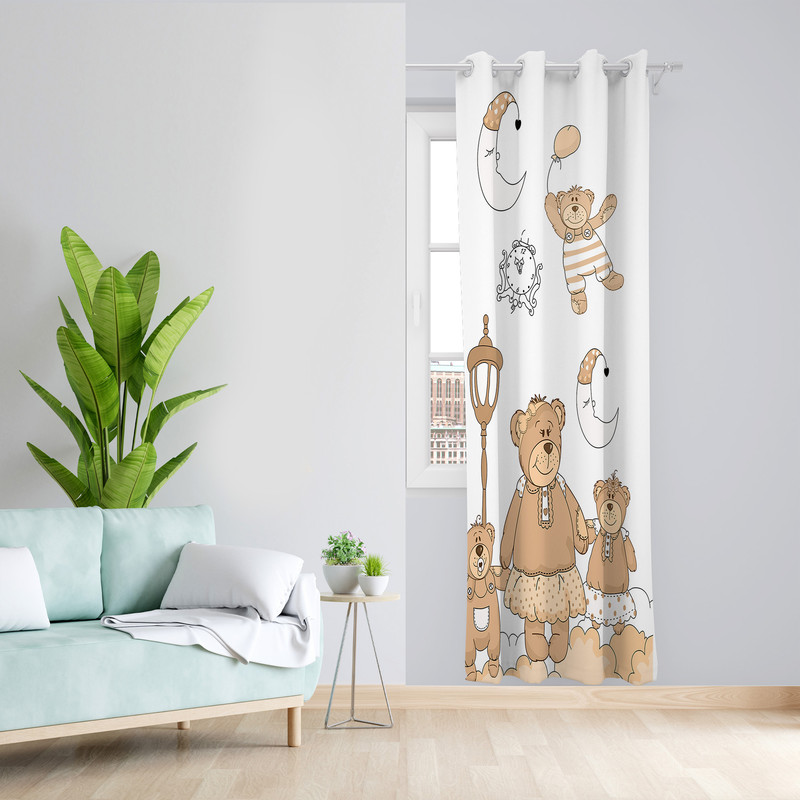 پرده طرح خرس کودک مدل مخمل پانچی کد 4104 z سایز 140x200 سانتی متر