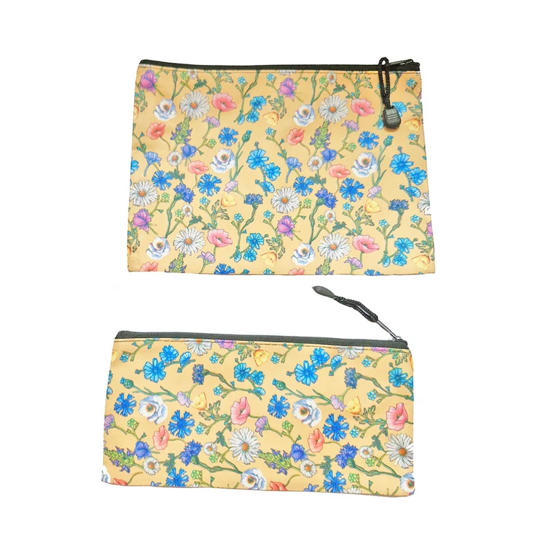 کیف لوازم آرایش زنانه مدل چرمی گلدار بسته 2 عددی