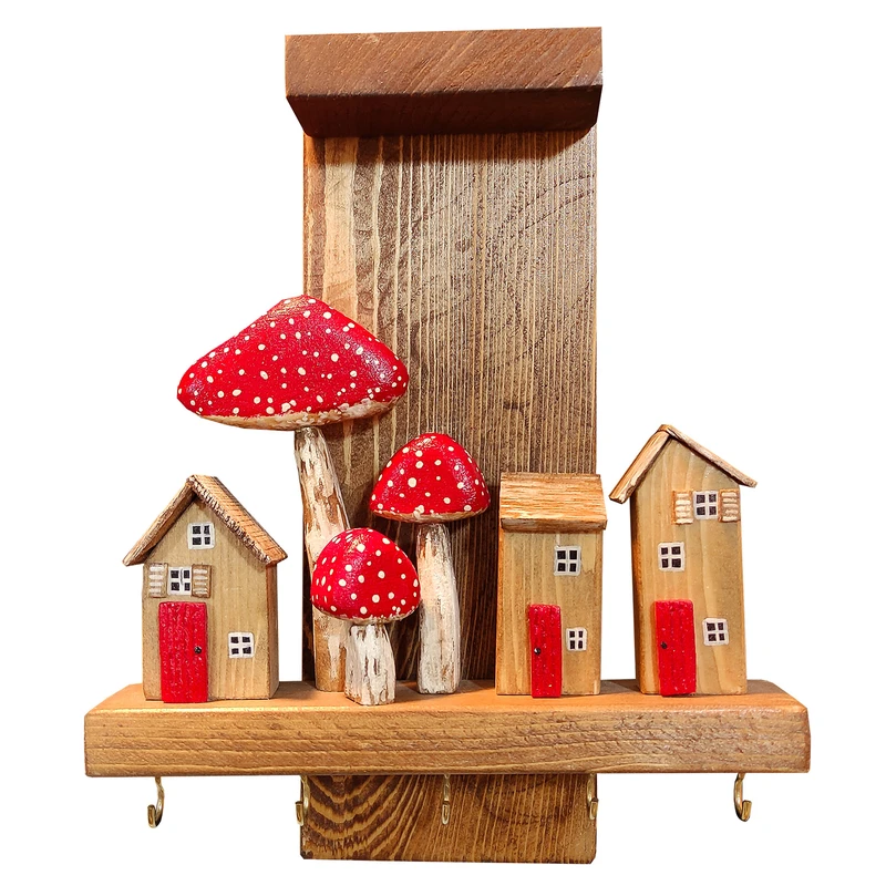 جاکلیدی دیواری چوبی مدل دهکده فانتزی کد 1126