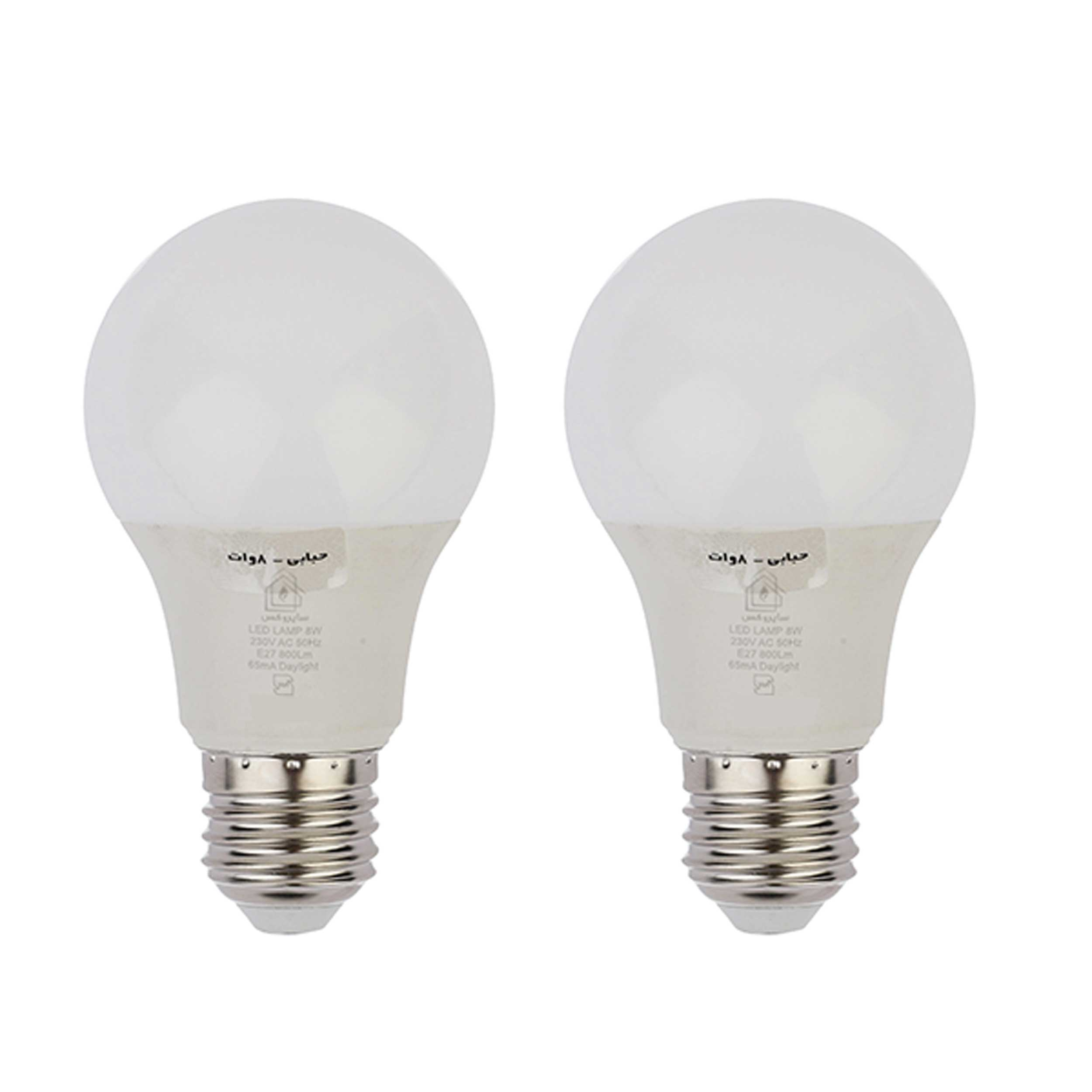 لامپ 8 وات اس ام دی سایروکس مدل حبابی پایه E27 بسته دو عددی