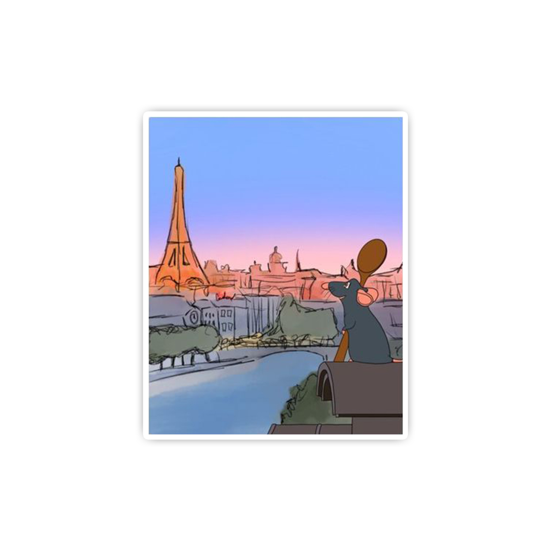 استیکر لپ تاپ و موبایل گوفی طرح موش سرآشپز مدل منظره پاریس کد 592