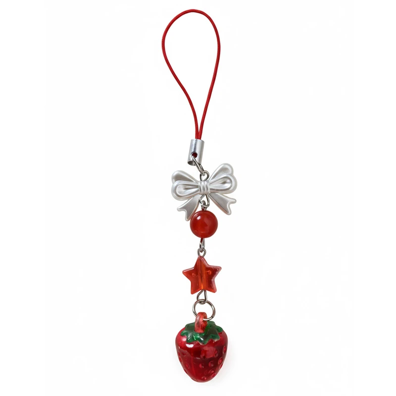 آویز موبایل مدل فانتزی طرح توت فرنگی و ستاره