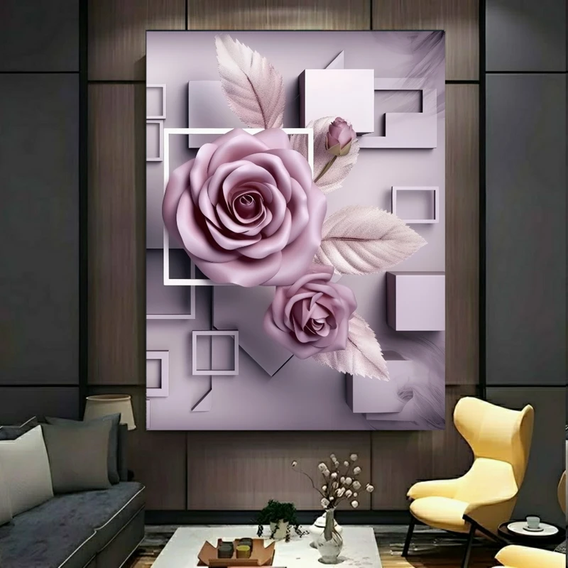 تابلو بوم طرح مخمل گل رز مدل شکوفا کد PY453