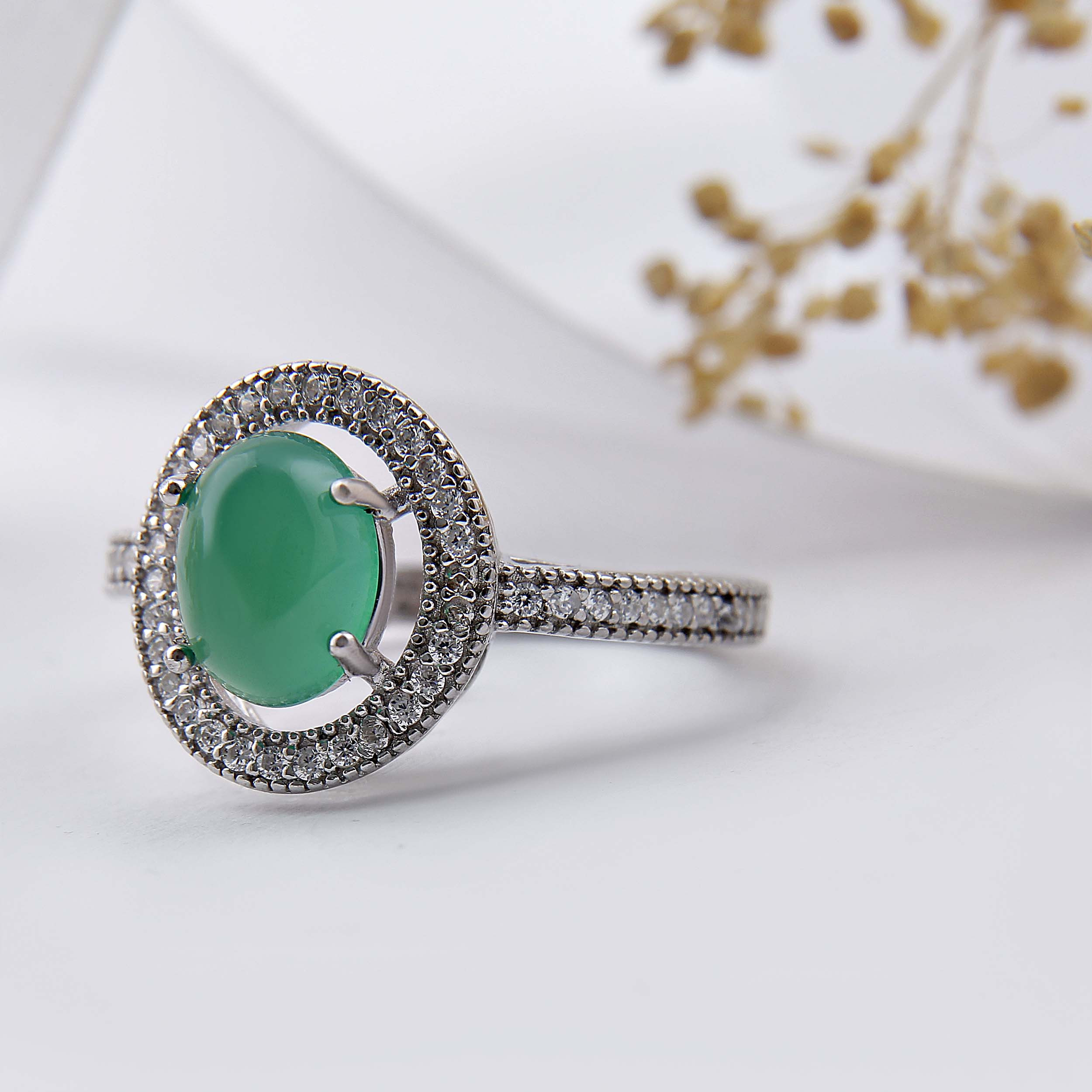 انگشتر نقره زنانه بازرگانی میلادی مدل سنگ عقیق نگین برلیان بدون رریزش ابکاری رادیوم کلاسیک کد AWR_1540