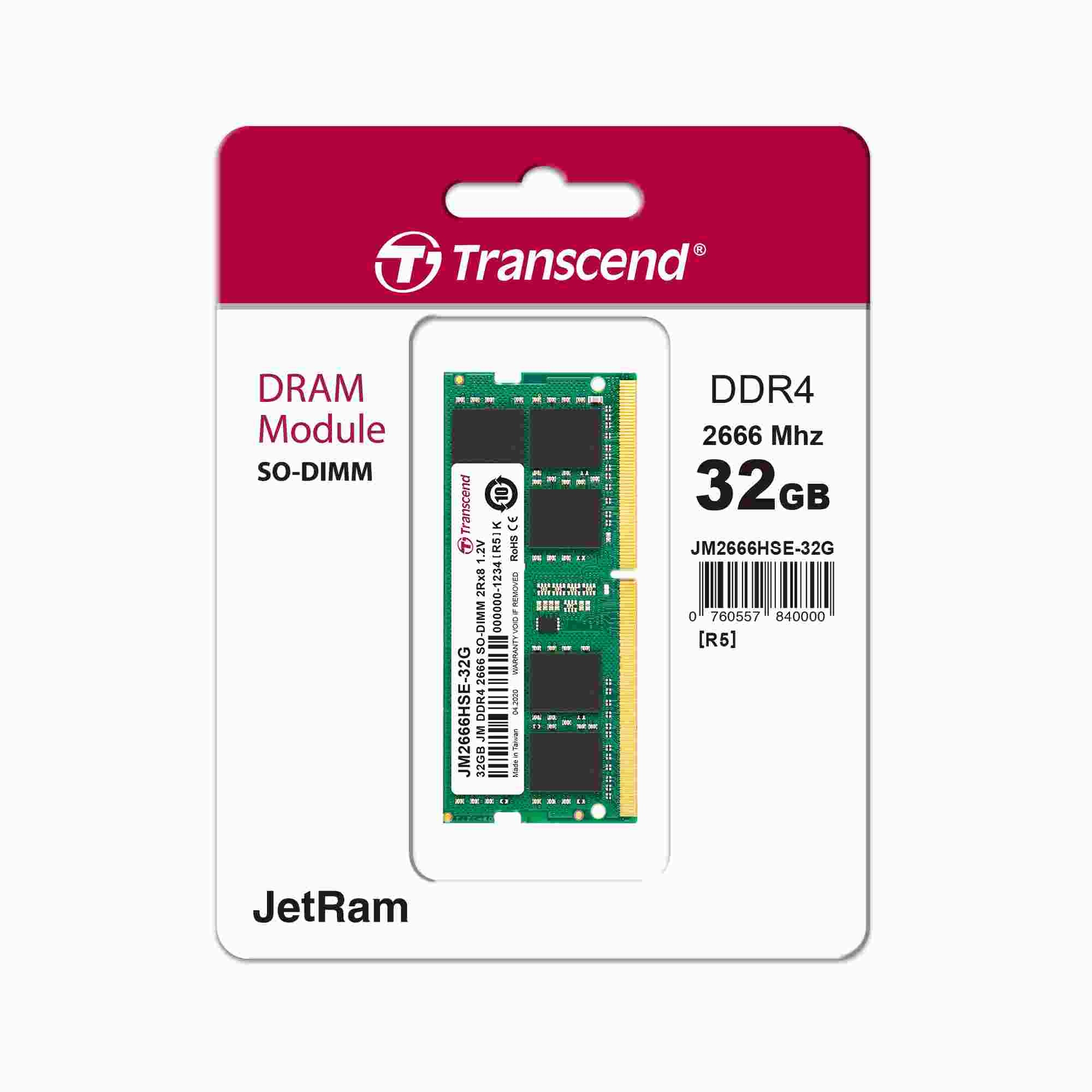 رم لپ تاپ DDR4 تک کاناله 2666مگاهرتز CL19 ترنسند مدل JM2666HSE-32G ظرفیت 32 گیگابایت