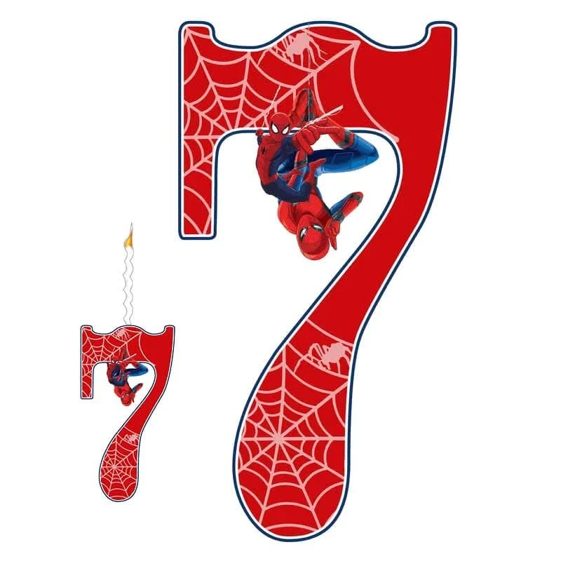 استند رومیزی تولد مدل عدد 7 طرح مرد عنکبوتی به همراه شمع