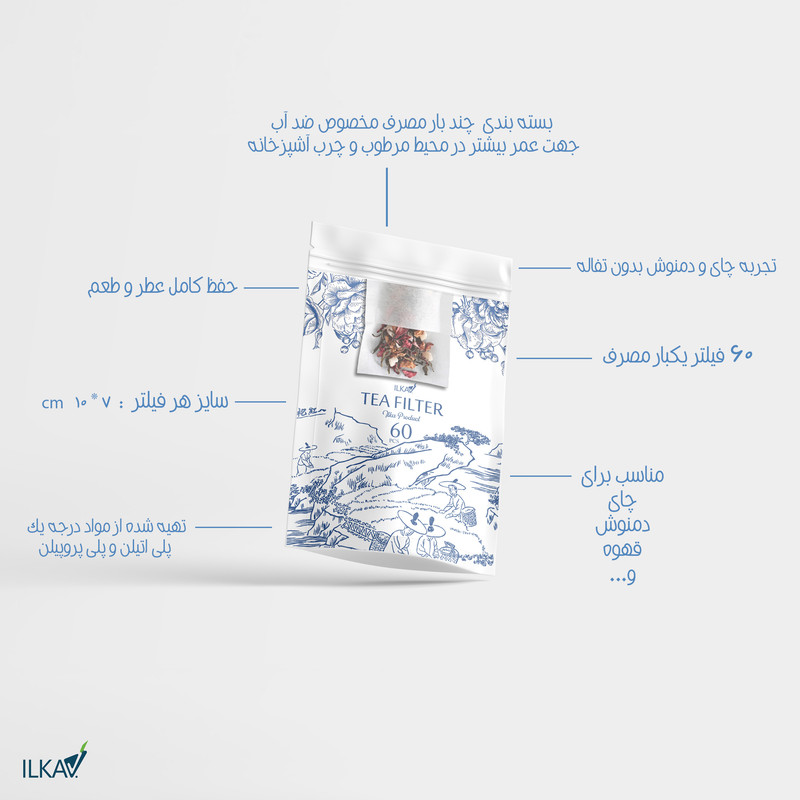 فیلتر چای ایلکا مدل پاکتی بسته 60 عددی