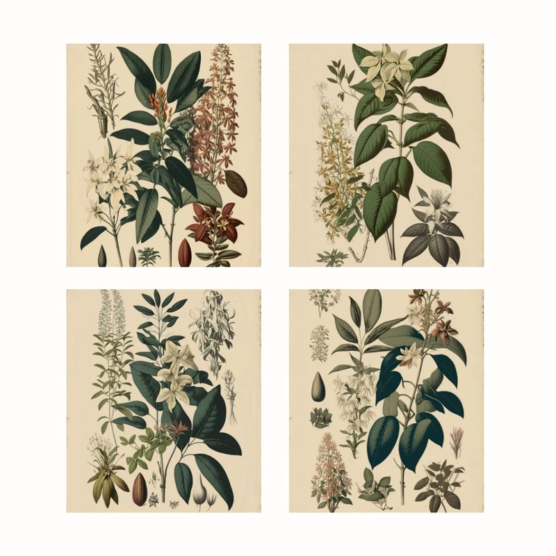  پوستر مدل گل وینتیج هنر گیاه‌شناسی مجموعه 4 عددی