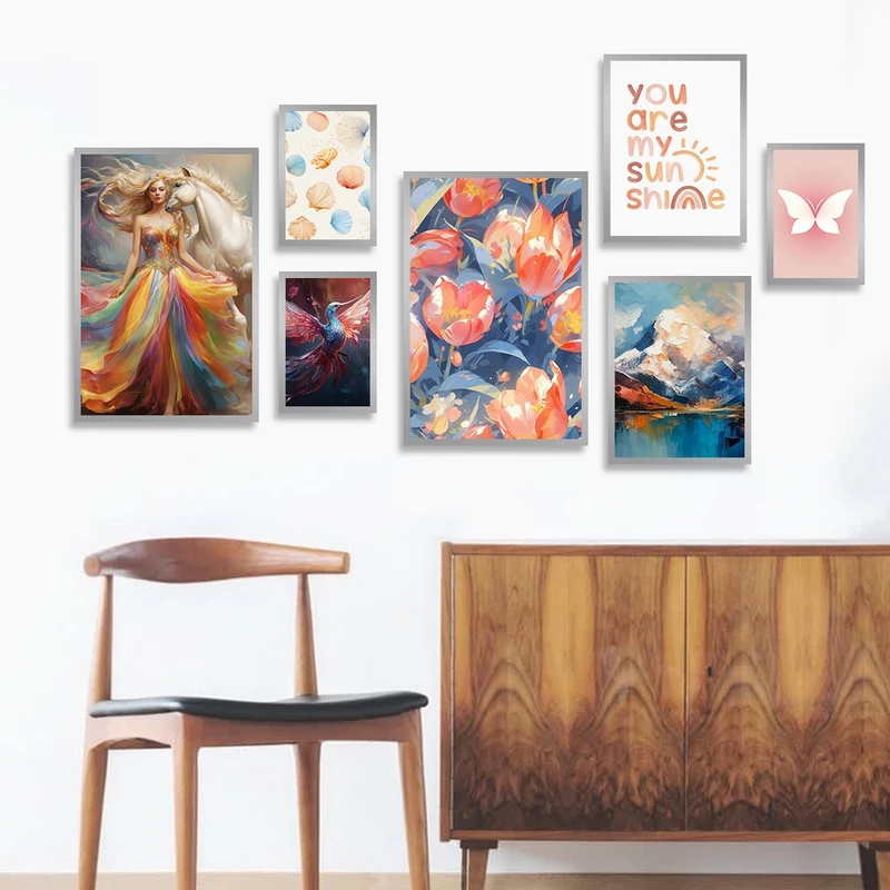 تابلو بکلیت طرح دکوراتیو نقاشی طبیعت و شکوفه مدل SI-1293 مجموعه 7 عددی