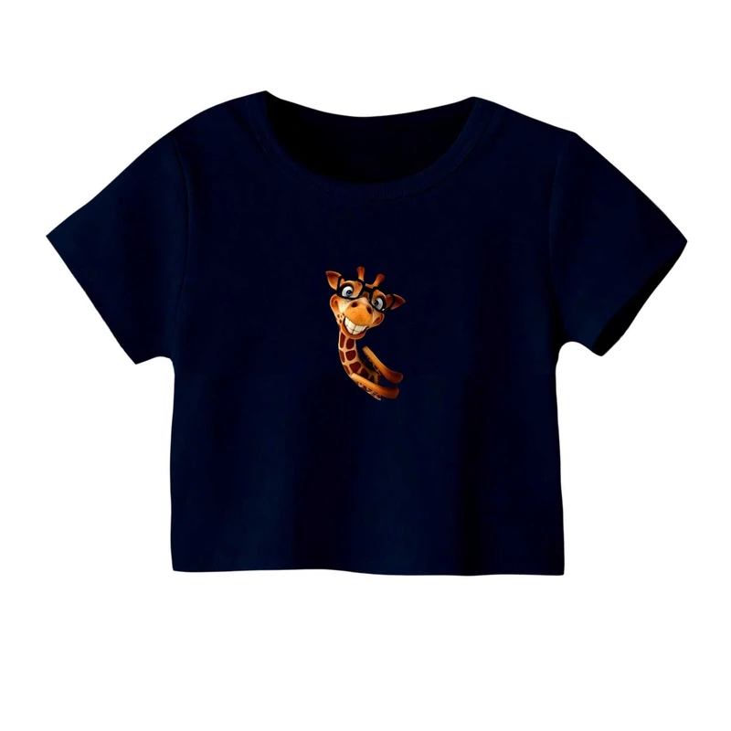 کراپ‌ تی‌شرت آستین کوتاه زنانه مدل زرافه