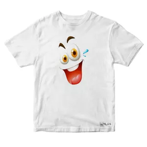 تی شرت آستین کوتاه پسرانه مدل چهره خوشحال کد SH027 رنگ سفید