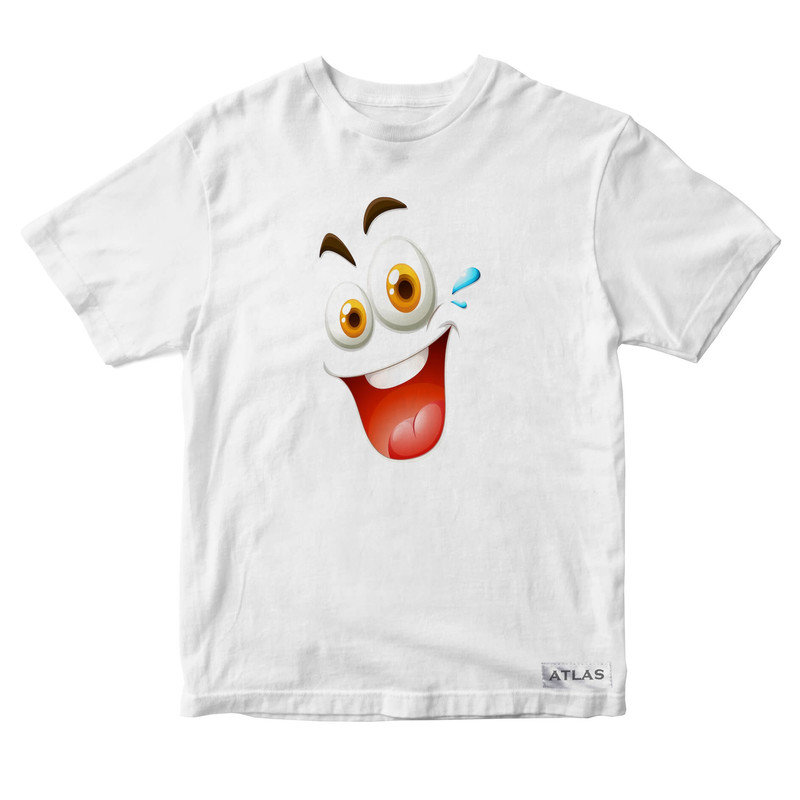 تی شرت آستین کوتاه پسرانه مدل چهره خوشحال کد SH027 رنگ سفید
