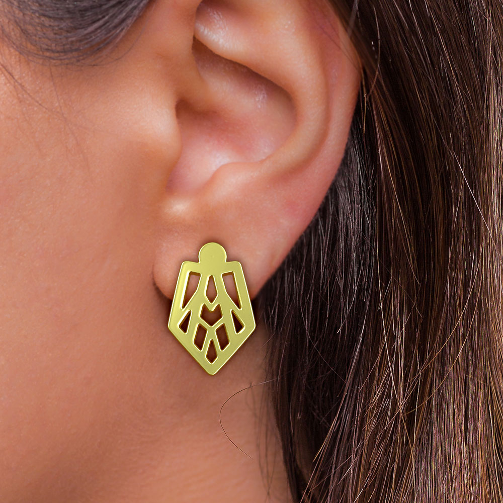 گوشواره طلا 18 عیار زنانه مدوپد مدل هندسی کد GA1-10075