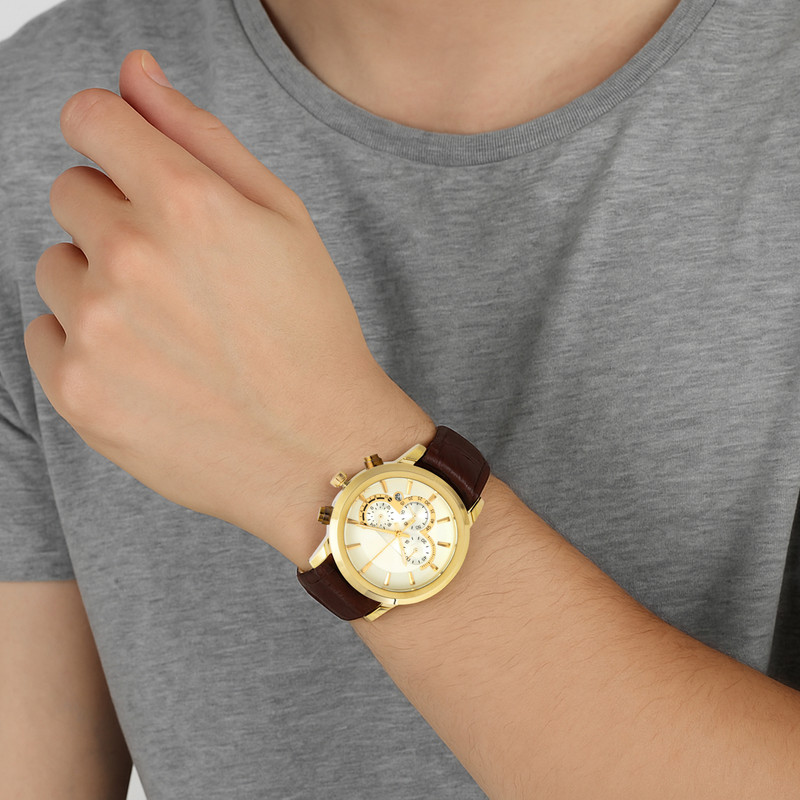 ساعت مچی عقربه‌ای مردانه کوارتز مدل کلاسیک تک موتوره بند چرم کد 1.3