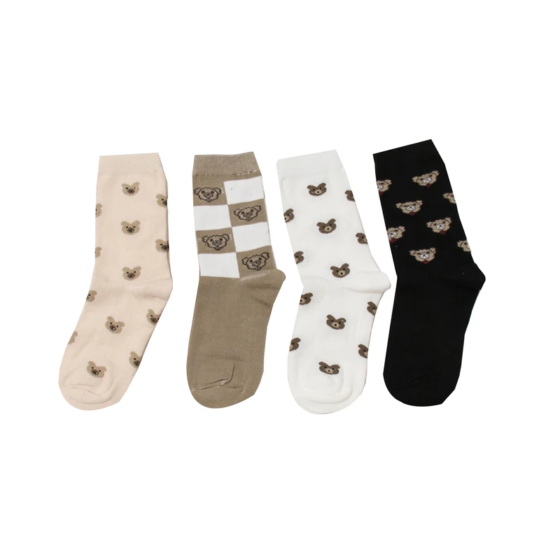 جوراب ساق بلند زنانه طرح تدی کد 1036 بسته 4 عددی