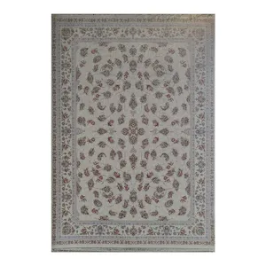 فرش ماشینی 1200 شانه فرش تهران زمینه کرم حاشیه فیلی مدل افشان گل سرخ