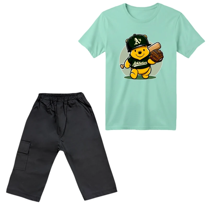 ست تی‌شرت آستین کوتاه و شلوارک پسرانه مدل خرس پو