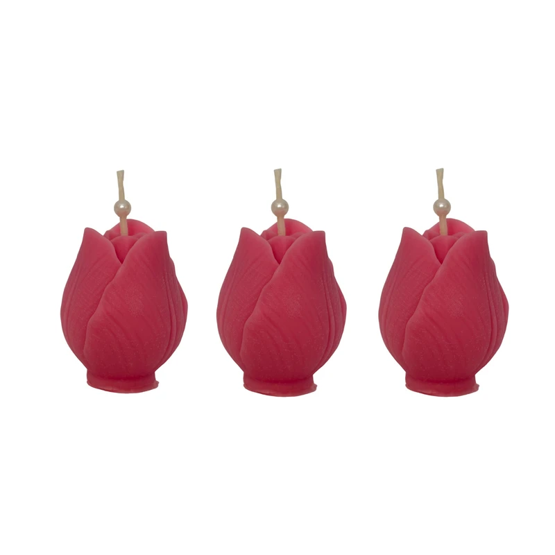 شمع دست‌ساز بدون‌بو طرح لاله زمان اتمام 20 ساعت مجموعه 3 عددی