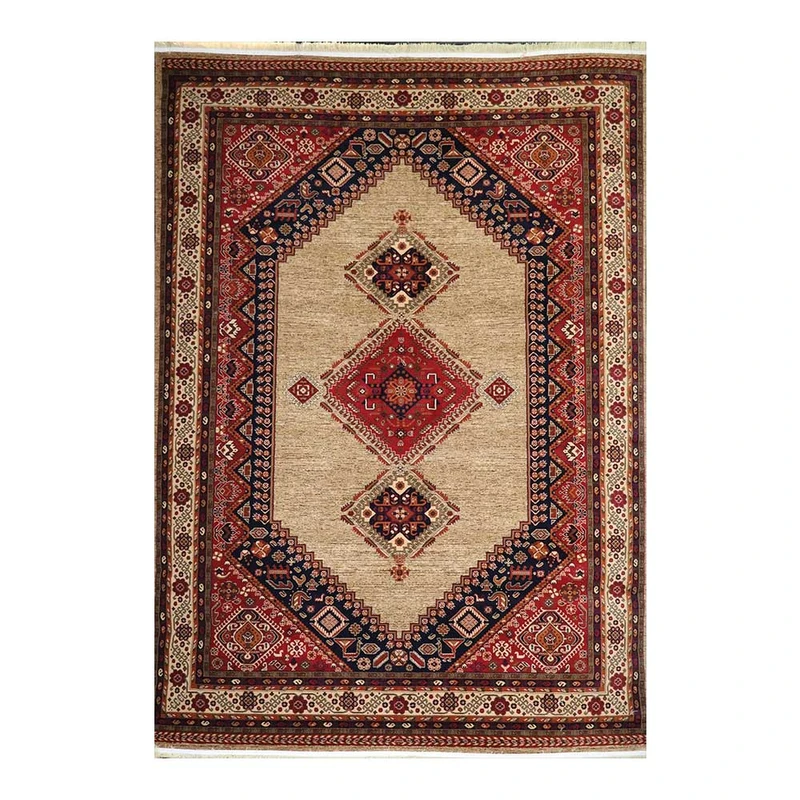 فرش ماشینی 700 شانه فرش هیوا زمینه بژ حاشیه بژ مدل 409 کلکسیون بلوچ