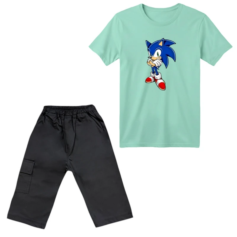 ست تی‌شرت آستین کوتاه و شلوارک پسرانه مدل سونیک کد 2