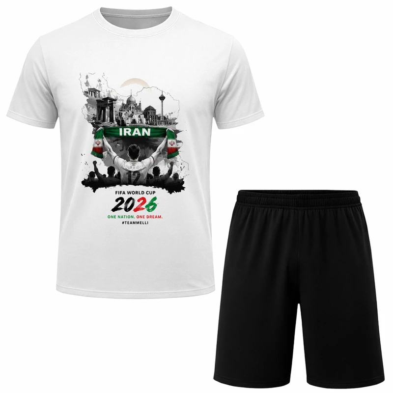 ست تی‌شرت آستین کوتاه و شلوارک راحتی مردانه مدل A127 طرح تیم ملی