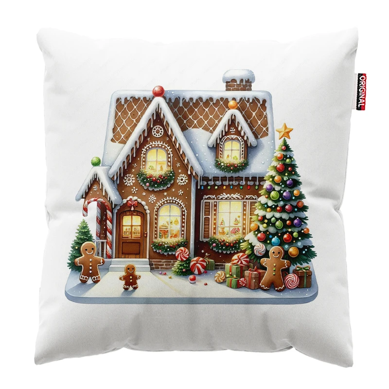 کوسن پاد آفرین مدل کریسمس طرح خانه شکلاتی کد PK402575 سایز 40*40 سانتی متر 
