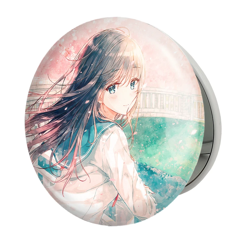 آینه جیبی خندالو طرح دختر انیمه ای مدل تاشو کد 18053 