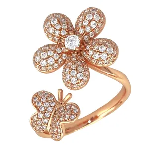 انگشتر زنانه ژوپینگ مدل گل و پروانه کد R4295
