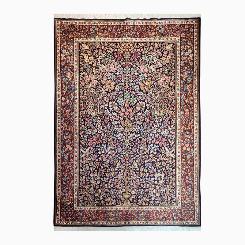 فرش دستباف شش و نیم متری طرح باغ بهشت کرمان مدل حریر AA فرش دستباف شش و نیم متری طرح باغ بهشت کرمان مدل حریر AA