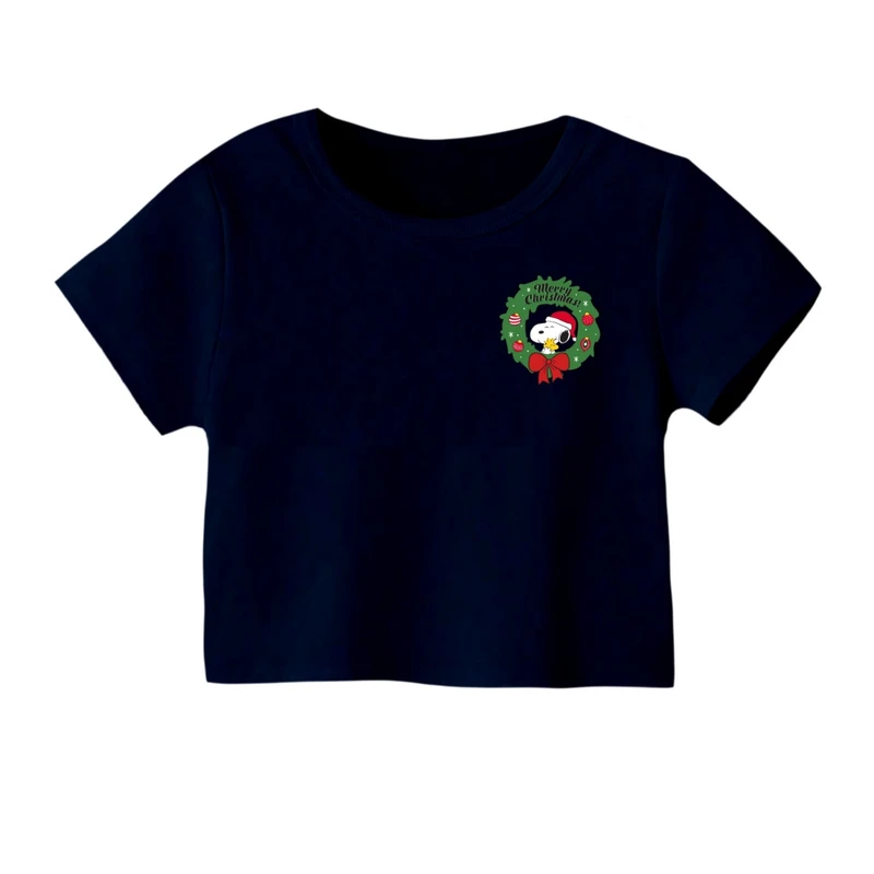 کراپ‌ تی‌شرت آستین کوتاه زنانه مدل اسنوپی کریسمس کد 5