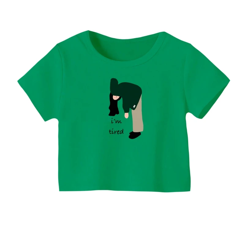 کراپ‌ تی‌شرت آستین کوتاه زنانه مدل دخترک دراز