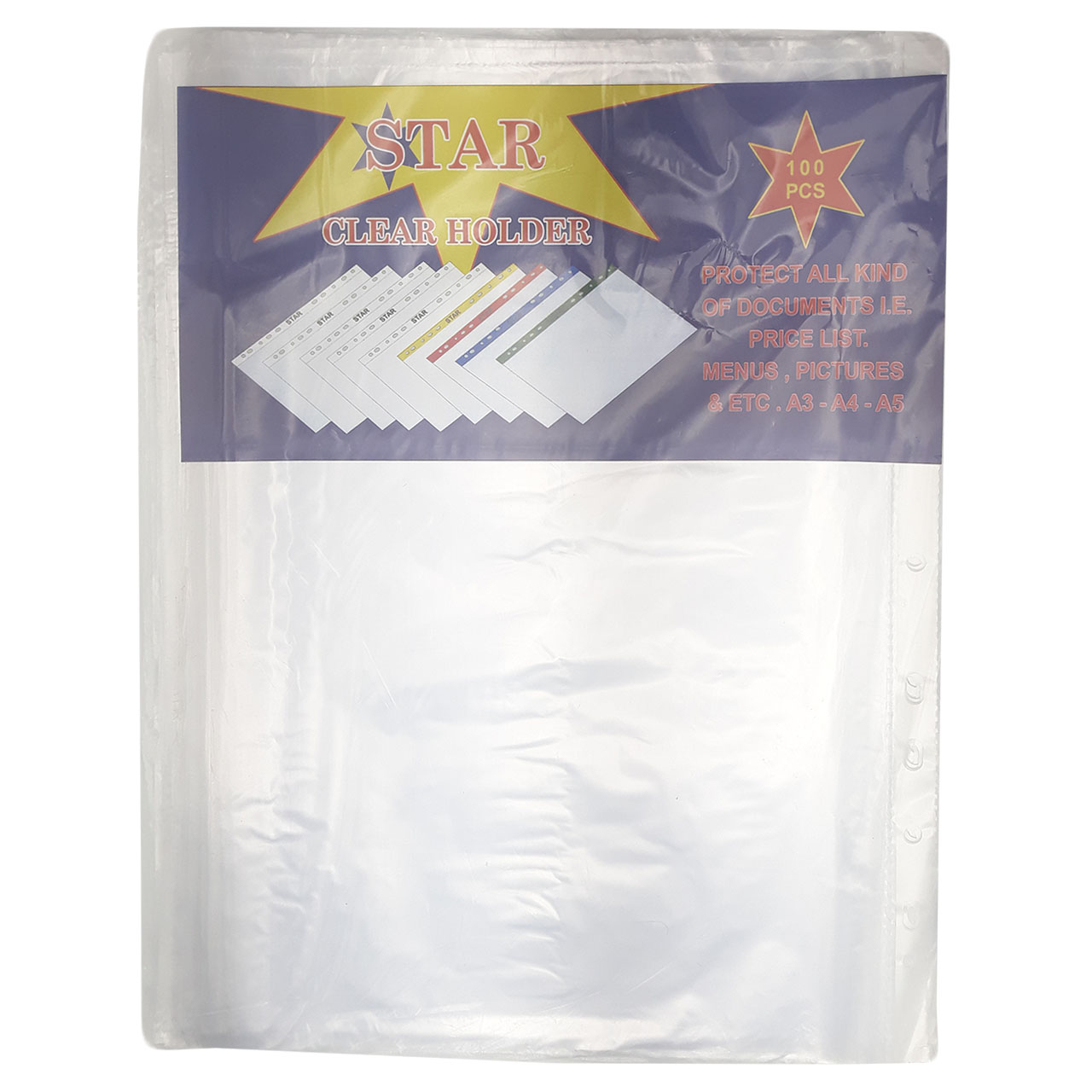 کاور کاغذ A4 استار مدل clear holder بسته 100 عددی