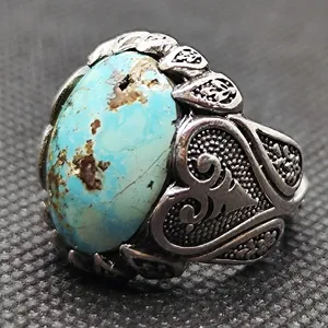 انگشتر نقره مردانه مدل سنگ فیروزه نیشابور کد P1540