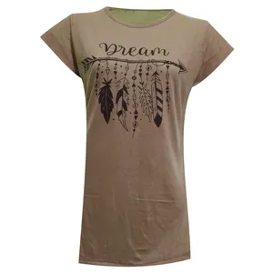 تی شرت آستین کوتاه زنانه مدل تیر و پر سرخپوستی کد tm-1924 رنگ کرم