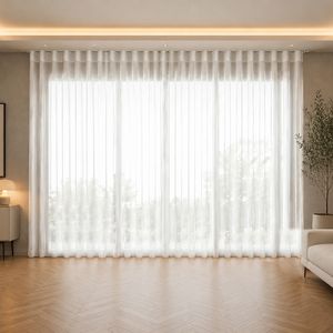 پرده تیکو دکو مدل مینیمال ست کامل اماده طرح کتان شفاف افکت دار سایز 280 × 260 سانتی‌متر مجموعه 8 عددی